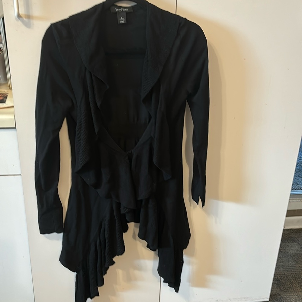 White House Black market cascading long sleeve black cardigan